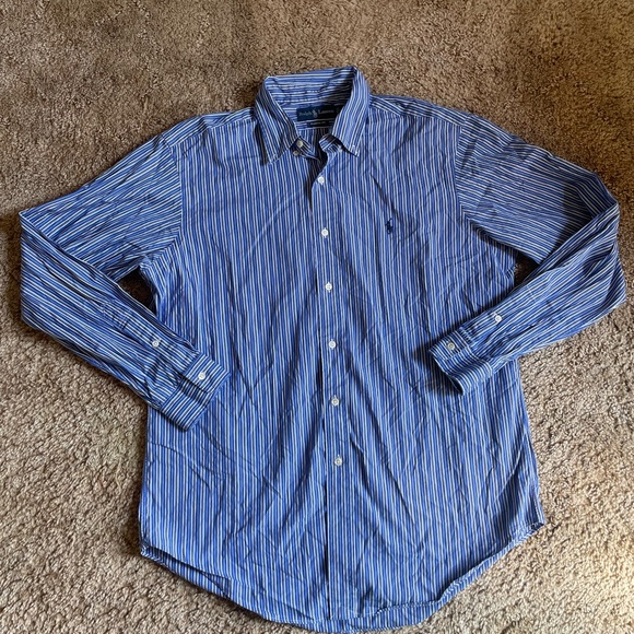 Ralph Lauren Blue Label Men’s Large Button Down Shirt Striped Polo Business Fall - Picture 2 of 5